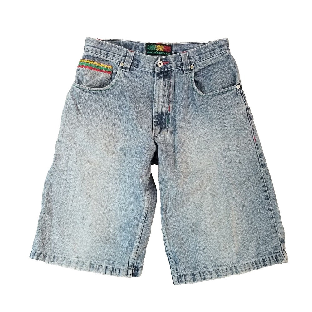 Evolution shorts men's 34x15 blue denim Street Wear hip hop Y2K